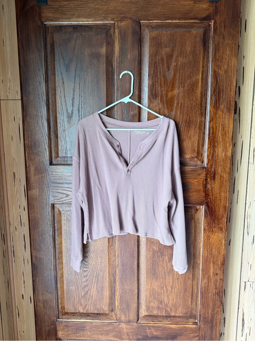 Abercrombie & Fitch Dusty Mauve Ribbed Henley Long Sleeve